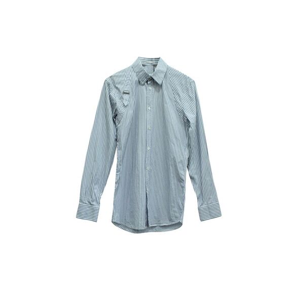 Alexander McQueen Striped Button Down Shirt with Buckle in Blue Cotton